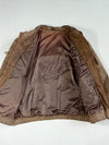 Vintage 80s Brown  Leather Bomber Jacket Gold Toggle Clasps, (XL)