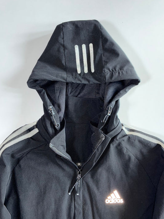 Adidas Climaproof Reflective 3-Stripe Hooded Windbreaker Jacket (M)
