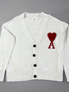 AMI Paris White Cardigan – Big Red Ami de Coeur Intarsia (XL)