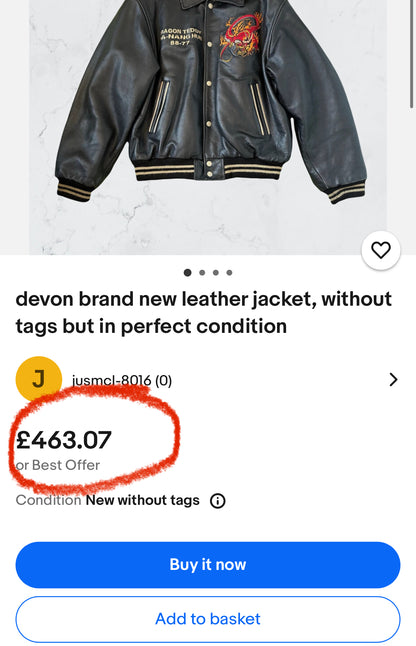 ZSuper Rare 90's Vintage (Rare) Original Leather Jacket, Embroidered (M/L)