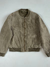Vintage Taupe Suede Bomber Jacket – Faux Fur Pile Lined (XL)