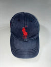 Polo Ralph Lauren Black Classic Pony Dad Cap – Red Embroidered Logo, Brass Buckle (Adjustable)