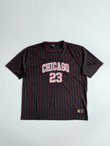FSBN Chicago 23 Pinstripe Jersey T-Shirt – Black/Red (3XL)