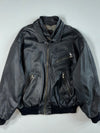 Vintage Sacha Black Leather Bomber Jacket with Gingham Quilted Lining (2XL/3XL)