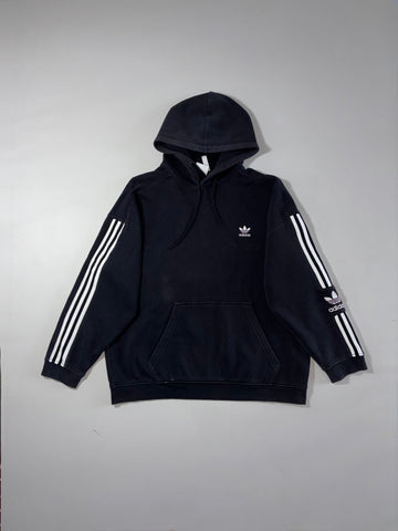 Adidas Originals Black Hoodie with White 3-Stripe Sleeves (2XL)