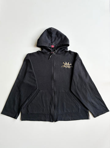 Y2K JNCO Jeans Black Zip Hoodie – Crown Logo (2XL)