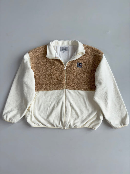 Carhartt WIP Sherpa Fleece Jacket – Cream/Tan Colorblock (2XL)