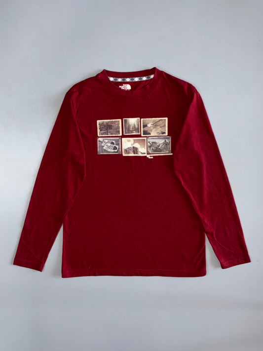 The North Face Vintage Postcard Photo Collage Long Sleeve Tee Burgundy (M)