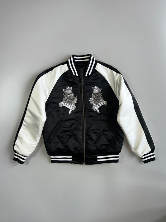 Remix | “Strive for Glory” Quilted Satin Varsity Reversible Bomber (S)