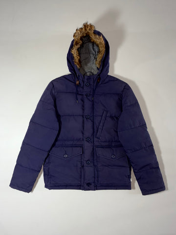 Vintage Levi's Navy Blue Fur Hood Puffer Jacket (M)