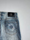 Chrome Hearts (CH) Distressed Denim Jeans with Holographic Graphic (W:34|L:41)