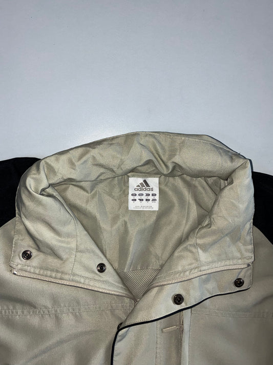 Vintage Y2K Adidas Colorblock and detachable cap Hooded Jacket | Beige Navy Windbreaker (XL)