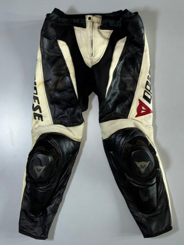 Dainese White/Black Leather Race Pants With Sliders (W:32|L:36)