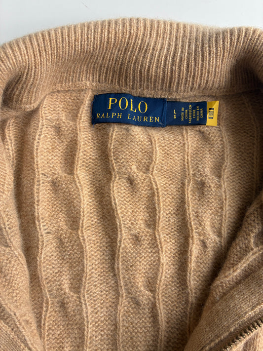 Polo Ralph Lauren Camel Cable Knit Quarter-Zip Sweater women’s (L)