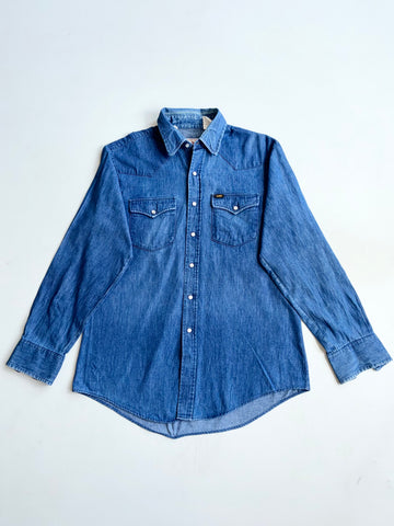Vintage Lee Blue Denim Pearl Snap Western Shirt (XL)