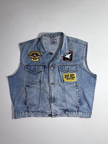 Vintage Back To Basics Biker Patch Denim Vest – Kaiserslautern – Light Wash (2XL)