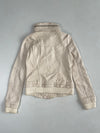 Lavenlico Cream Leather Asymmetric Zip Biker Jacket with Ribbed Knit Hem & Cuffs Women’s (XXS)