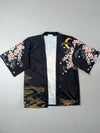 Muzicun Black Satin Kimono Jacket Floral Moon Print Cherry Blossom Size (L)