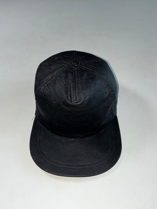 Genuine Leather Black Baseball Cap – Adjustable Strap (Adjustable)