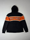 Vintage Harley-Davidson Black Orange Striped Zip-Up Hoodie (M)
