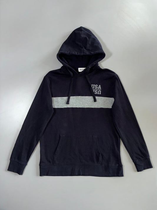 USA Mirror Print Colour Block Pullover Hoodie (L)