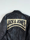 Jack & Jones Black Leather Varsity Bomber – Back Logo Patch (L/XL)