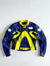 Vintage Swift Racing Two-Piece Leather Motorcycle Suit – Blue/Neon Yellow Knee Paded (M)  (W:35 | L:41)