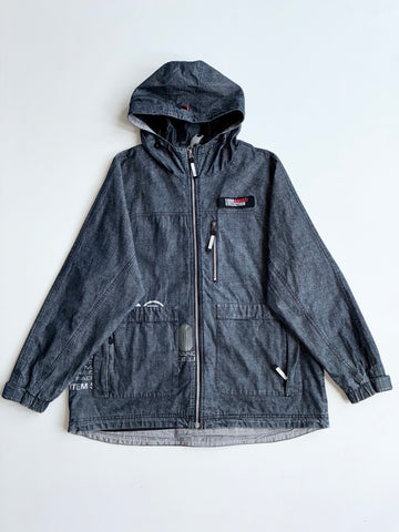 Vintage Y2K FUBU The Collection Denim Hooded Utility Jacket (2XL)
