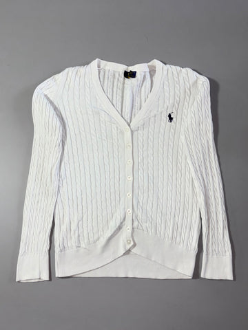 Polo Ralph Lauren White Cable Knit Cardigan with Navy Pony Women’s (S)