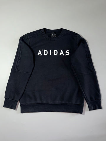 Adidas Black Crewneck Sweatshirt with Chest Logo & 3-Stripe Sleeves – (M)