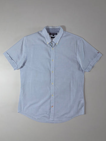 Tommy Hilfiger Light Blue Gingham Short Sleeve Shirt Modern Fit (M)