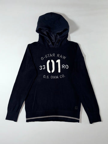 G-Star Raw Hooded Sweater – Navy “01” Embroidered Graphic (M)