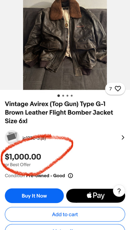 Z                     Rare Vintage Avirex G-1 U.S. Navy Leather Flight Original leather Jacket (2XL/3XL)