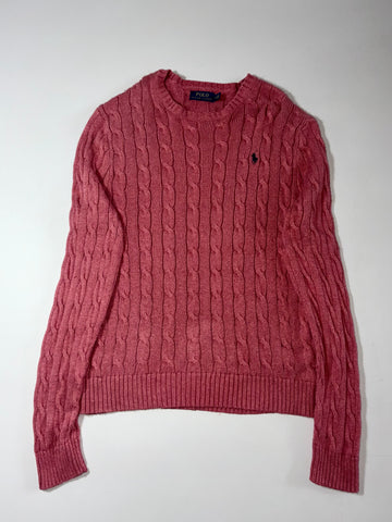 Polo Ralph Lauren Pink/Salmon Cable Knit Crewneck Sweater (M)