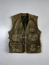 Vintage Olive Green Pure Leather Multi-Pocket Cargo Vest Utility (M/L)