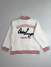 I.P. Zone Outfitters "Asia Lounge" Sherpa Fleece Varsity Zip Jacket – Cream/Red (L)
