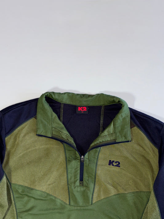 K2 Olive Green & Navy Half-Zip Performance Pullover (M)