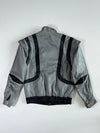 Vintage Silver & Black Leather  (Detechable Arms) Panel Bomber Jacket (S)