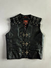 WM Fashion Black Leather Buckle Vest  Braided-Trim Biker Vest with Metal Hardware (L)