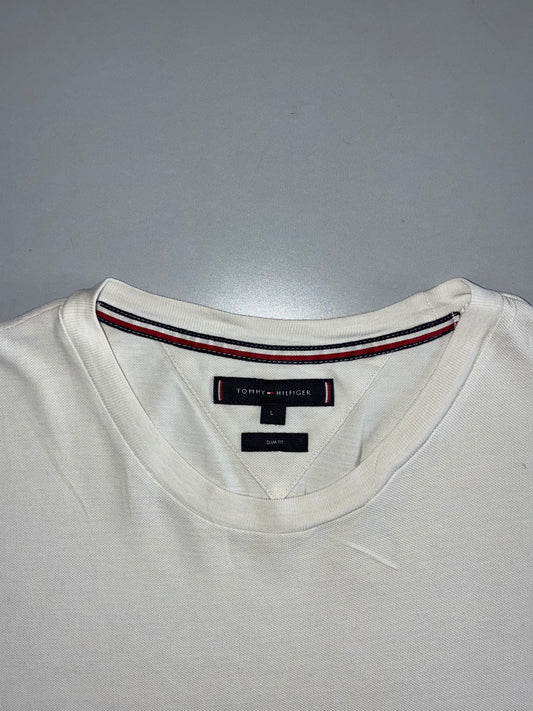 Tommy Hilfiger White Tipped Collar Slim Fit T-Shirt (L)