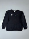 Champion Spellout Crewneck Sweatshirt – Black, Multicolor Script Logo (S/M)