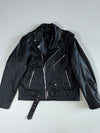 Classic Black Belted Perfecto Leather Biker Jacket (XL)