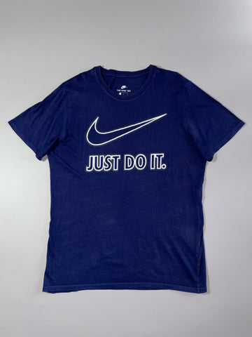Nike "Just Do It" Swoosh Tee – Navy Blue Graphic Crewneck (XL)
