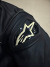 Alpinestars Black Leather Motorcycle Racing Jacket PADDED Shoulder Sliders (S)