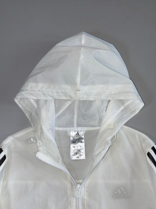 Adidas White 3-Stripe Hooded Windbreaker (S)