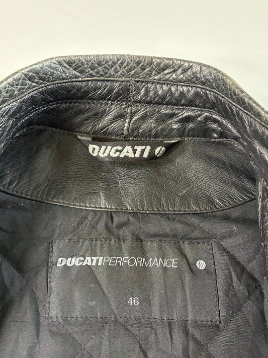 Vintage Ducati Meccanica Black & Cream Leather Racing Jacket (PADDED) (S)