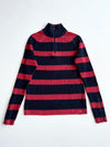 Vintage Tommy Hilfiger Jeans Navy & Red Striped Ribbed Quarter-Zip Sweater – (S)