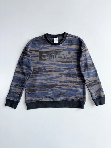 Adidas All-Over Camo Print Sweatshirt | Blue Grey Tiger Camo | Big Logo (S)