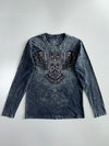 Prepotente Acid Wash Owl Embroidered Long Sleeve Tee (L)