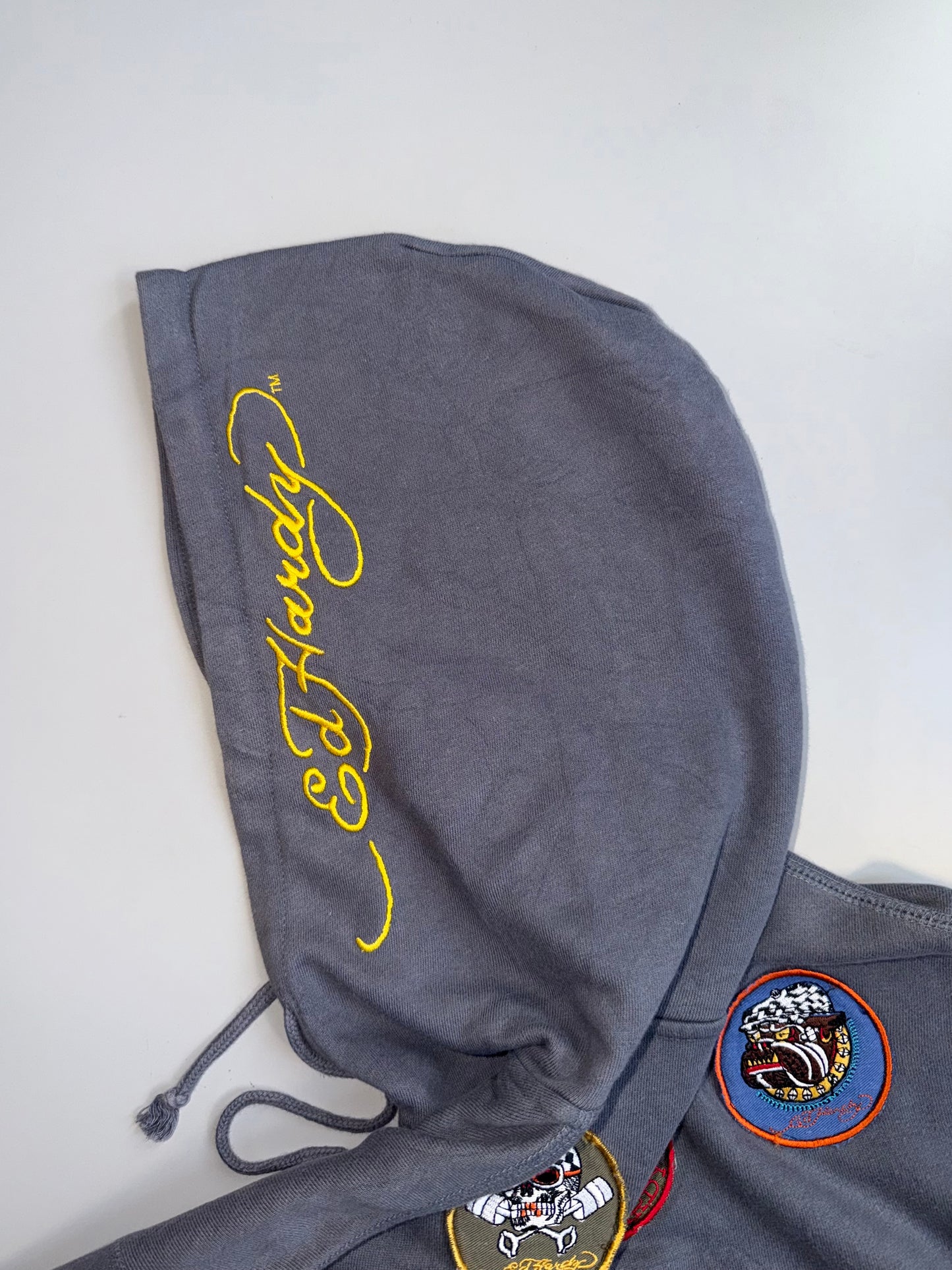 !      Ed Hardy 'Skull & Pistons' Rhinestone Zip-Up Jacket - Slate Grey (U.RARE) (M/L)